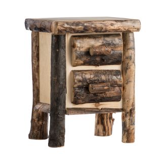 Beaver Creek Aspen 2 Drawer Log Nightstand--Half log drawers, Clear finish, Dark aspen, Standard logs