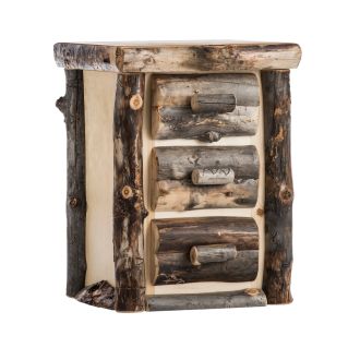 Beaver Creek Aspen 3 Drawer Log Nightstand--Half log drawers, Clear finish, Dark aspen, Standard logs