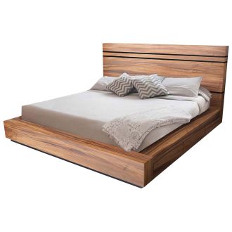 Modern Chic Golden Walnut Platform Bed w/ Ebony Mahogany Accents