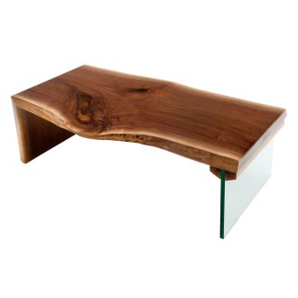 Modern Glass & Live Edge Walnut Waterfall Coffee Table