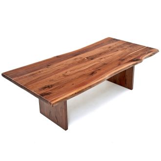 Modern Live Edge Natural Wood Dining Table - Black Walnut Tabletop in Natural Clear Finish With No Base Inlay