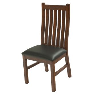Modern Reclaimed Wood Dining Chair - Dark Finish - Parisian Night Black Leather