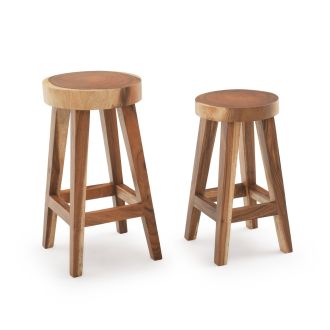 Modern Golden Walnut Round Bar Stools