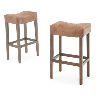 Modern Classic Upholstered Saddle Seat Stool - Bomber Jacket Brown Leather