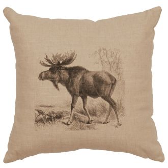 Moose Scene Decor Pillow - Natural Linen