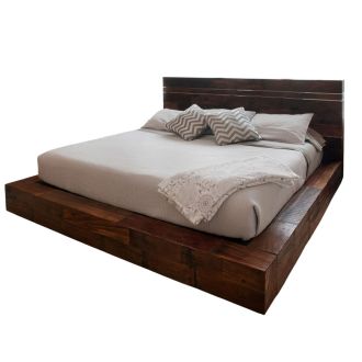 Rustic Chic Reclaimed Wood Platform Bed w/ Silver Steel Accents