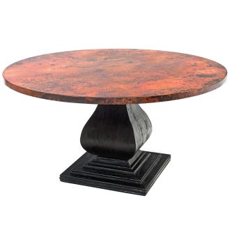 Refined Tuscan Round Hammered Copper Dining Table - Ebony Mahogany Base