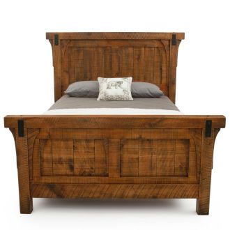 River Rustic Corbeled Barnwood Panel Bed - Antique Barnwood Finish - Optional Metal Accents
