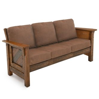 River Rustic Tobacco Road Barnwood Sofa - Brown Genuine Leather Cushions