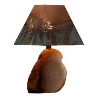 Lodge Copper Shaded Mesquite Log Table Lamp