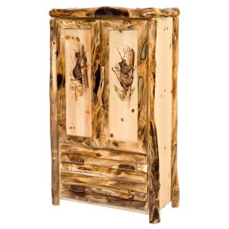 Rustic Hand-Carved Log Armoire