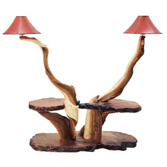 Rustic Redwood & Juniper Log Double Floor Lamp