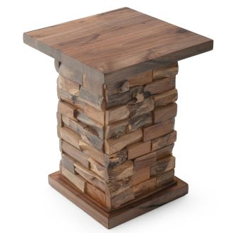 Rustic Stacked Teak & Walnut End Table