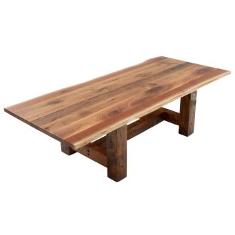 Rustic Timber Dining Table - Live Edge Black Walnut Tabletop - Natural Clear Tabletop Finish
