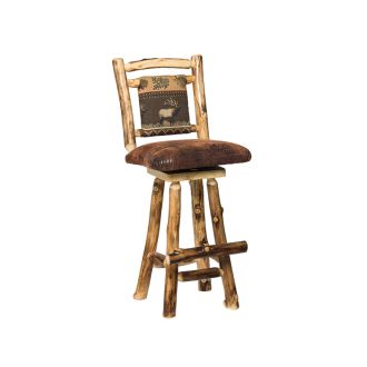 Rustic Colorado Aspen Log Upholstered Back Swivel Bar Stool