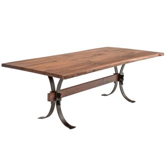 Santa Fe Iron Live Edge Natural Wood Dining Table - Black Walnut - Natural Clear Finish