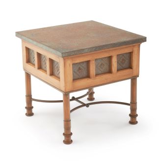 Patti Hammered Copper Alma End Table - Light Wood Finish - Antique Copper Iron Finish