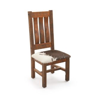 Sawmill Comfort Barnwood Dining Side Chair - Cowhide Leather Seat - Antique Barnwood Finish