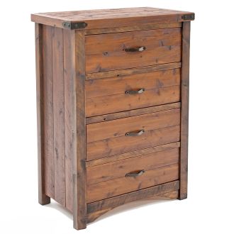 Sawmill 4 Drawer Rough Sawn Chest--Antique Barn wood finish, Corner metal accents