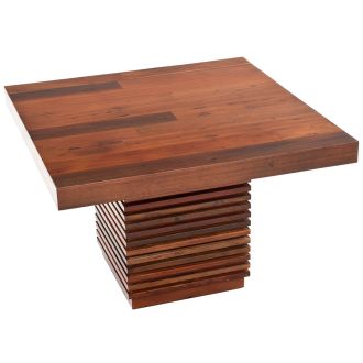 Soft Modern Gathering Table shown with Smooth Reclaimed Wood Top & Natural Stacked Wood Base and no accents