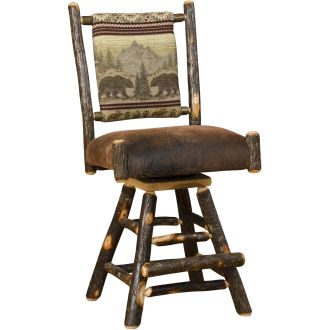 Hickory Straight Back Swivel Barstool - Bear Mountain Backrest Fabric