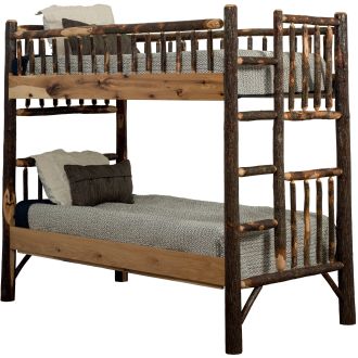 Saranac Hickory Log Bunk Bed - Twin over Twin - Ladder Position #4