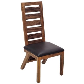 Urban Rustic Golden Walnut Upholstered Ladderback Dining Chair with Parisian Midnight Black Leather Seat