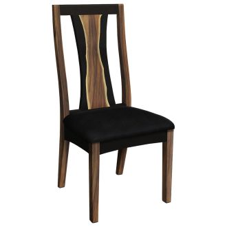 Urban Rustic Slimline Upholstered Dining Chair with Wildwood Backrest and Parisian Midnight Black Leather Seat