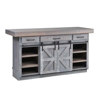 Rustic Reclaimed Barn Wood Barn Door Wine Bar - Doors Closed - Pewter Finish - Optional Whitewash
