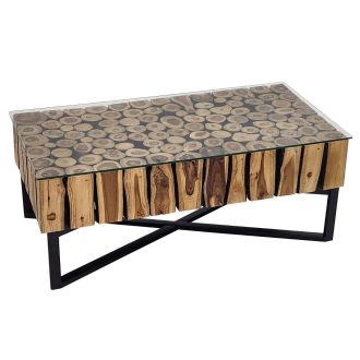 Urban Organic Chic Rectangle Log Glass Top Coffee Table