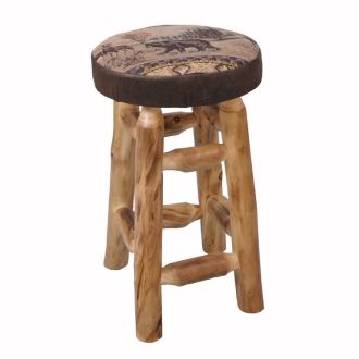 Beartooth Aspen Upholstered Swivel Log Pub Stools-24Inch-Natural Log-Vail Harvest