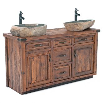 Timber Haven Rustic Barnwood Vanity - 72" - Double Sink - Antique Barnwood Finish