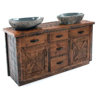 Sawmill Barn Door Vanity - Double Sink - Antique Barnwood Finish