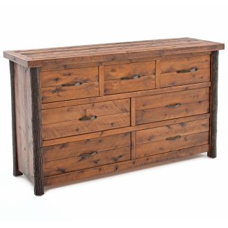 Sawmill Hickory 7 Drawer Rough Sawn Dresser--Antique Barnwood finish, Metal handles