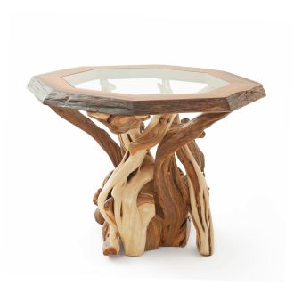 Twisted Pub Table with Wood Top & Inlaid Glass