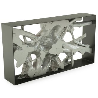 Modern Teak Console Table- Silver Finish
