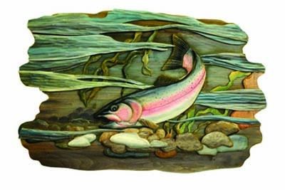 Riverbed Rainbow Trout Rustic Wood Art