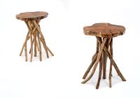 Teak Slab Branch Base Side Table