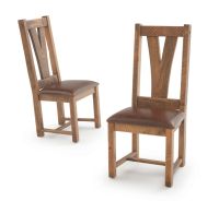River Rustic Barnwood Fork in the Road Dining Chair - Burnt Umber Cypress Leather Seat