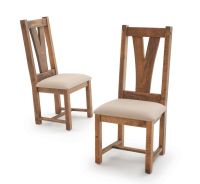 River Rustic Barnwood Fork in the Road Dining Chair - Creme Linen Fabric Seat
