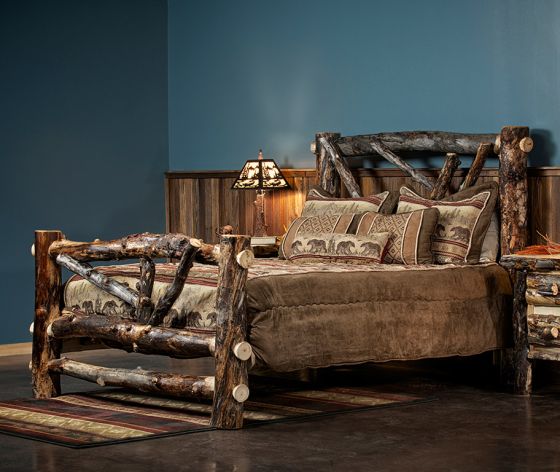Beaver Creek Aspen Broken Arrow Log Bed--Dark aspen, Standard logs, Clear finish