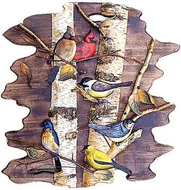 Sitting Songbirds Rustic Wood Art