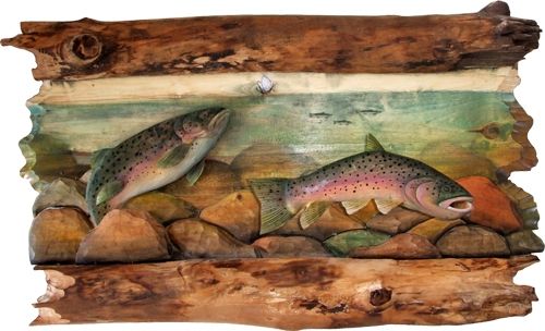 Rustic Rainbow Trout Wood Wall Art