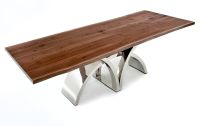 Bow & Arrow Natural Wood Dining Table - Live Edge Black Walnut Table Top - Natural Clear Table Top Finish - Silver Steel Table Base