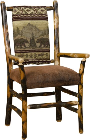 Rustic Hickory Low Back Upholstered Arm Chair - Bear Mountain Backrest Fabric