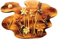 Humming Birds and Flowers Wood Art