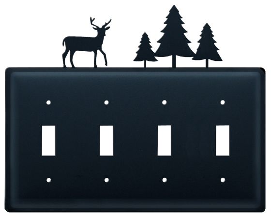Wrought Iron Deer & Pine Quad Switch Cover