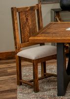 River Rustic Barnwood Dining Chair - Creme Linen Fabric Seat