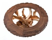 Twisted Trails Glass Top Juniper Log Dining Table - 10"-12" Round Black Walnut Top
