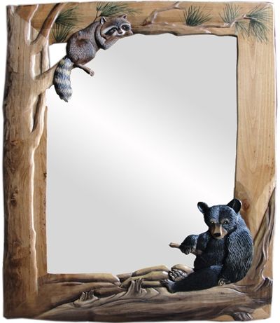 Bear & Raccoon Rustic Mirror